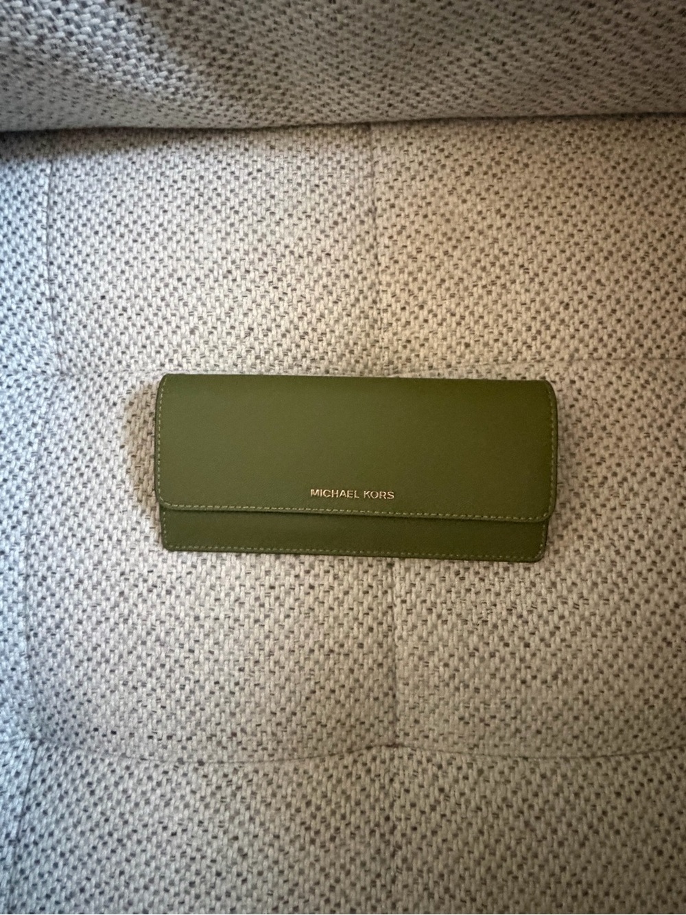 Michael Kors Olive Green Leather Long Wallet with Gold Logo